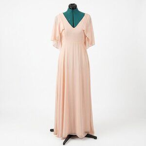 Boohoo Night Blush Pink Maxi Dress Cape Sleeve Formal Gown Size 4